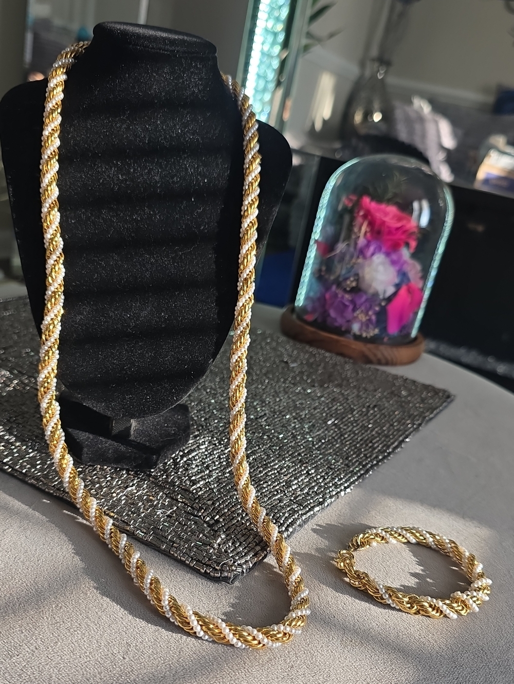 Vintage Gold and Silver Twisted Rope Necklace with Matching Bracelet